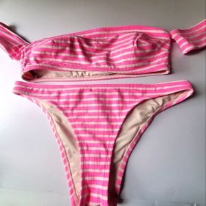 Aerie Striped Bikini M Top L Bottom